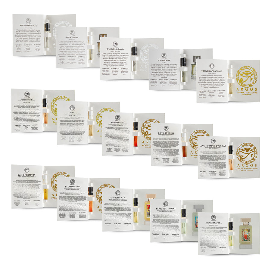 Argos SAMPLE PACK Of 12 Fragrances, Each Natural Spray Bottle Contains 2ml, .06 FL. OZ.